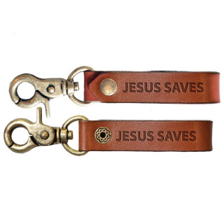 Jesus Saves - kožená kľúčenka