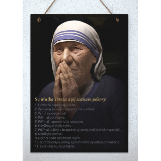 Tabuľka - Sv. Matka Tereza a jej zoznam pokory