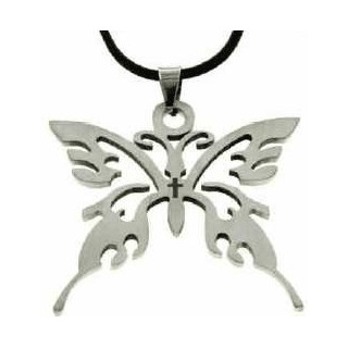 Motýľ z ocele - kožený náhrdelník (NH49)