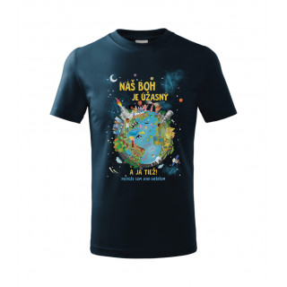 Detské tričko - Náš Boh je úžasný / modré