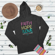 Dámske tričko s kapucňou - Viera, nádej, láska (TD104)