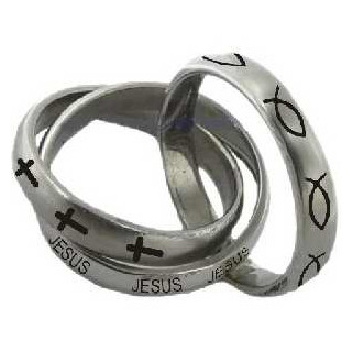 Jesus, kríž, rybka 3v1 - prsteň z chirurgickej ocele (PR35)